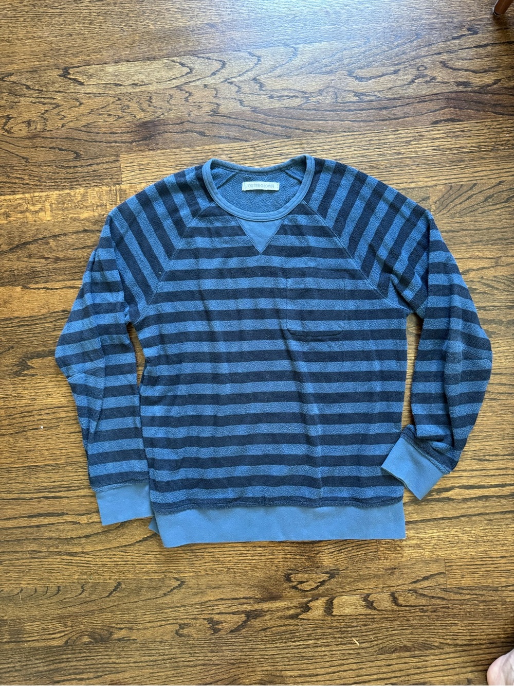 Outerknown Men’s Blue and Navy Striped Crewneck Sweatshirt